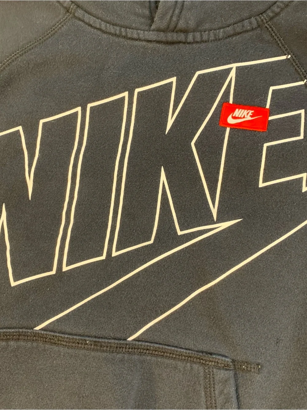 Nike Navy Pullover Hoodie with White Outline Logo Youth M